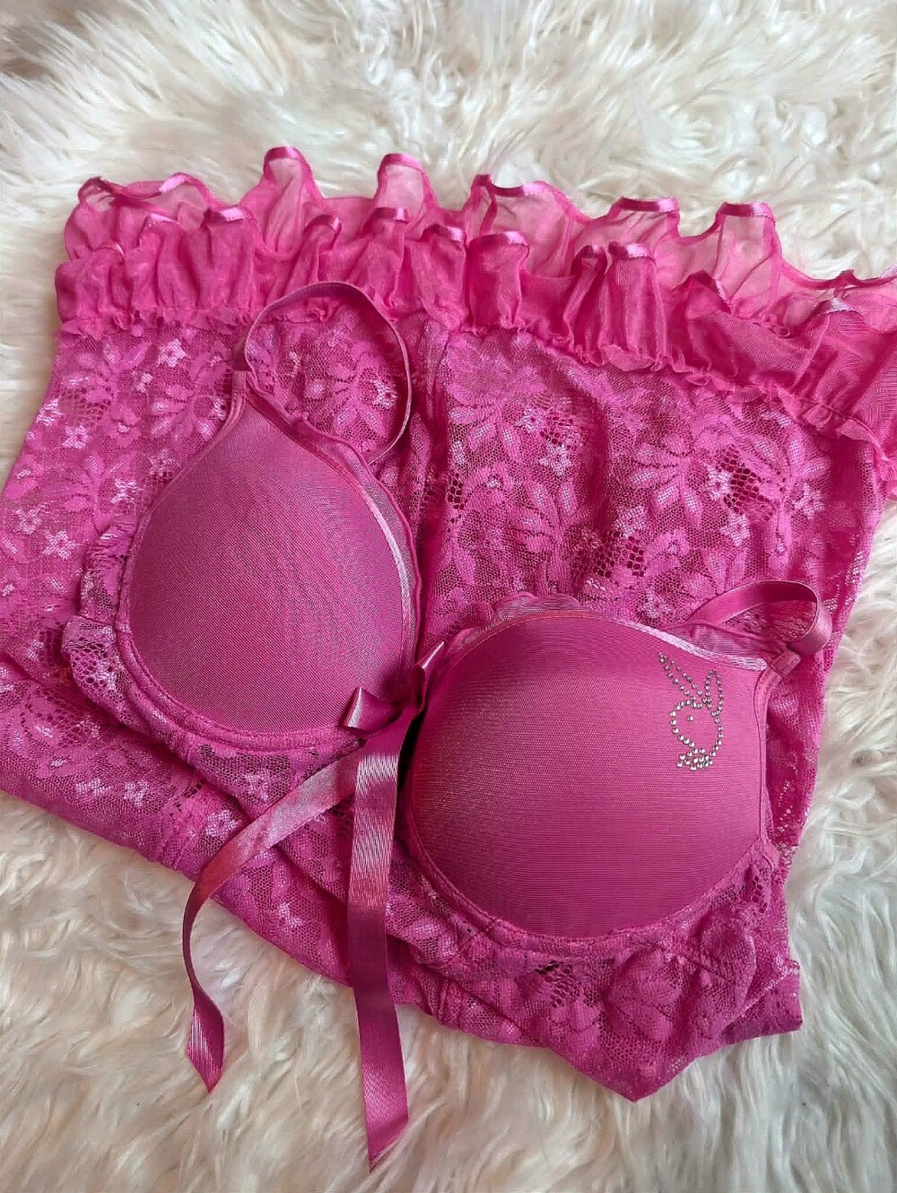 VTG Playboy Intimates Hot Pink Lace Babydoll Slip Dress Y2K Coquette 2000s Rare
